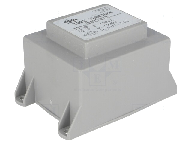 Transformator: ingegoten; 30VA; 230VAC; 9V; 3,33A; PCB; IP00 Transformator: ingegoten; 30VA; 230VAC; 9V; 3,33A; PCB; IP00